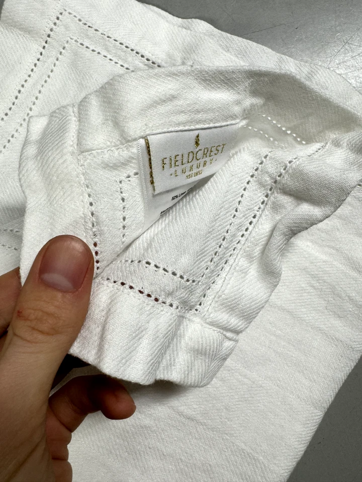 SET OF 8 - Fieldcrest Luxury Washable White Cotton-Linen Dinner Napkins - Image 3 of 4