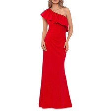 Aqua One Shoulder Ruffle Gown Red  Size 4 NWT