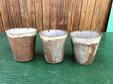 Vintage 3 Sap Pails Buckets Flower Planters 9" High Maple Syrup Tin Finish #52