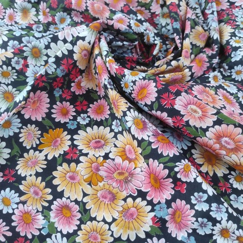 Vintage chintz floral fabric Multicolored daisies Sewing and craft W 36" - Picture 9 of 9