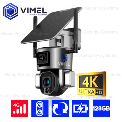24/7 4G Dual Solar Security Camera 128GB ULTRA HD 4K LIVE VIEW Smart Phone PTZ