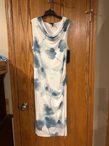 Donna Karan White and blue floral L sheath dress wedding NWT