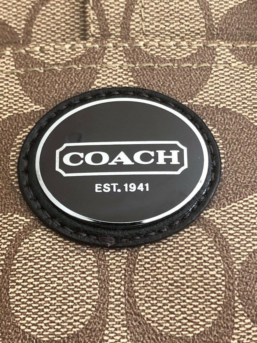 COACH手袋 COACH Heritage Signature Shopper F18923 Khaki Mahogany Dark