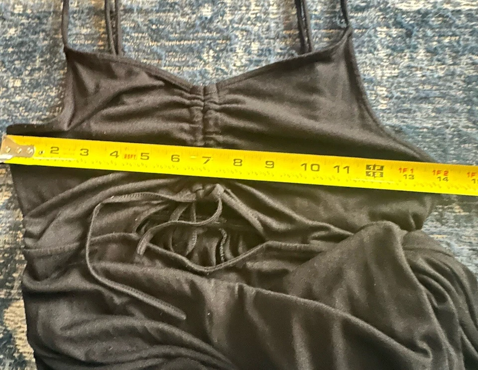 Double Zero Small Maxi Dress Black CutOut Front Adjustable Straps Beach Festival - Image 4 of 4