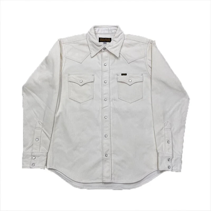IRON HEART IHSH-398 11oz Corduroy Western Shirt Off White / Camel