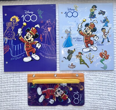 Disney 100 Folder Bundle of Two 3-Hole 2-Pocket Folders & Pencil Pouch Set