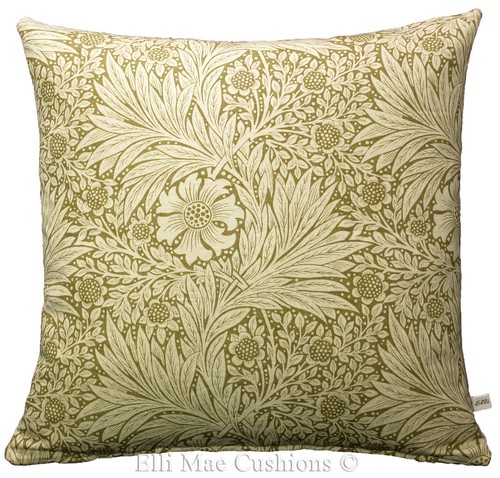 William Morris Fabric Cushion Cover Designer Marigold Olive Linen Vintage Pillow