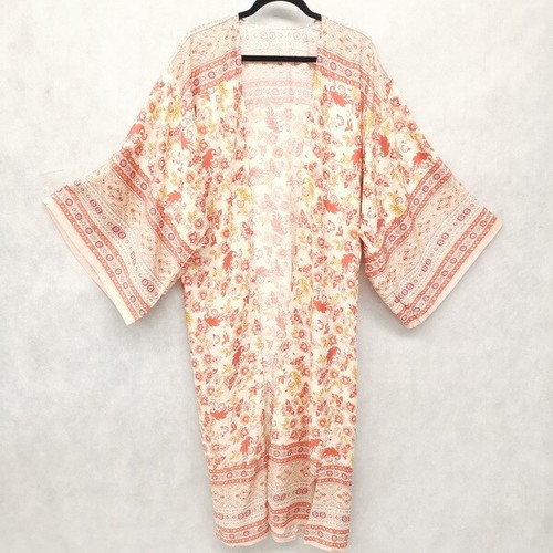 Long Women's Floral Summer Loose Kimono Cardigan Beach Boho Coat Dress One Size - Picture 4 of 8