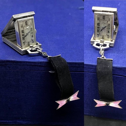 Antique Enamel Solid SILVER Pendant Ovida Watch C Bucherer Ribbon Albert Ce 1930 - Picture 18 of 24