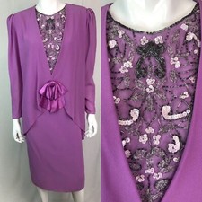 Vintage Ursula Switzerland Women’s 14 Purple Sequin Bow Layered Midi Shift Dress