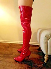 5" Red Latex Patent Thigh High Boots Drag Queen Trans Womans Large Sizes 13 14