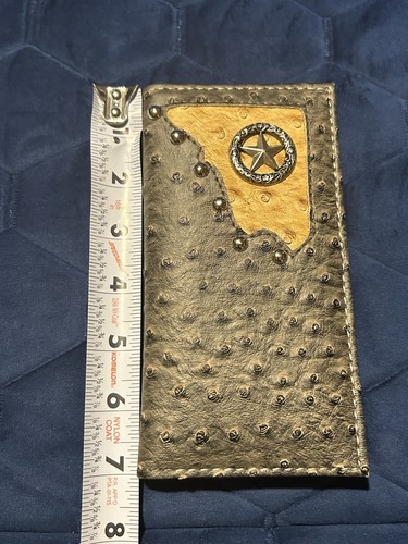 Western Bifold Long Wallet With Ostrich Skin Design And Texas Star Metal Badge - Afbeelding 5 van 6