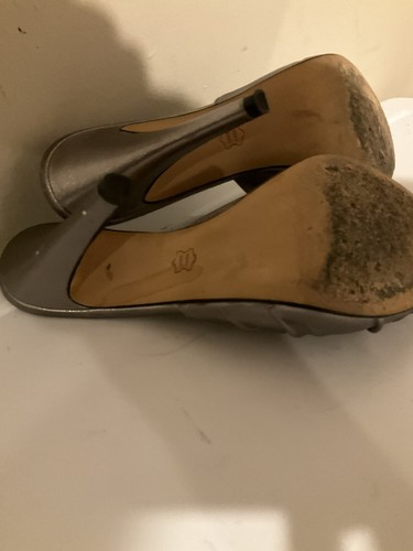Saks Fifth Ave Leather Heel Stiletto Mule Pewter Silver Size 7.5 M Holiday Party - Picture 16 of 18