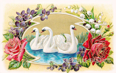 Swans & Roses Crazy Quilt Block Multi Sizes (K2