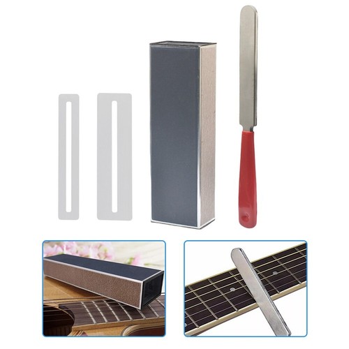 Kit Outils Luthier Guitare 6 Pièces - Lime Fretes, Protège-Doigts, Bascule Frette, Pierres à Meuler Orange Et Verte