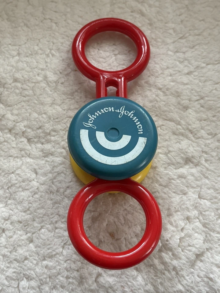 Винтажная детская пластиковая погремушка Johnson & Johnson Playpath красная, синяя, желтая - Изображение 2 из 2