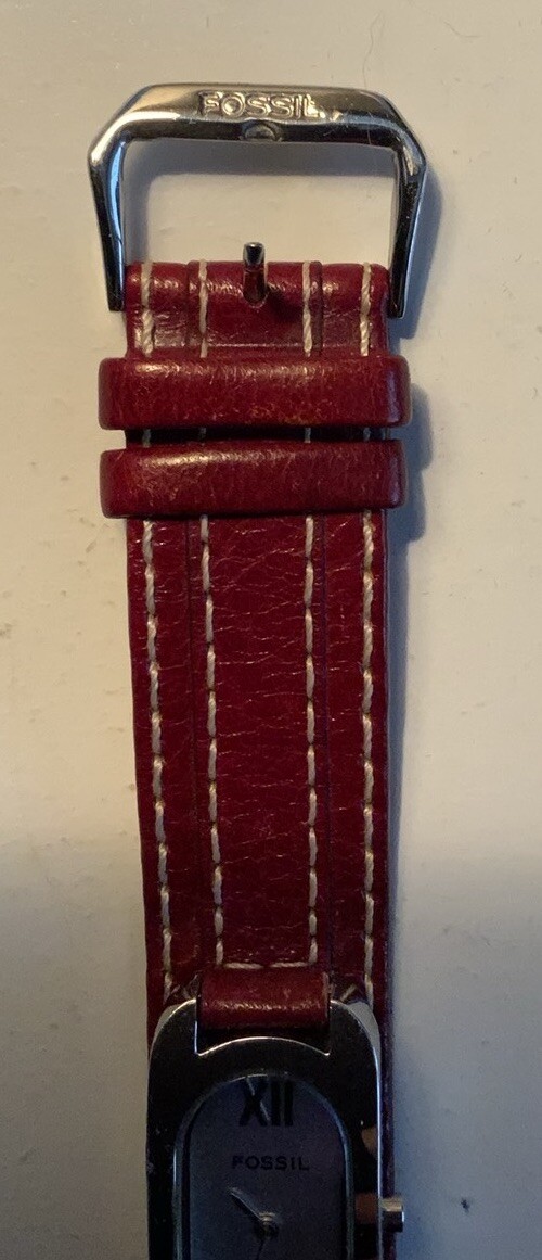 New, Never Worn. Fossil Silver Watch with Deep Red Leather Strap Red fossil watch - Gem main image 4
