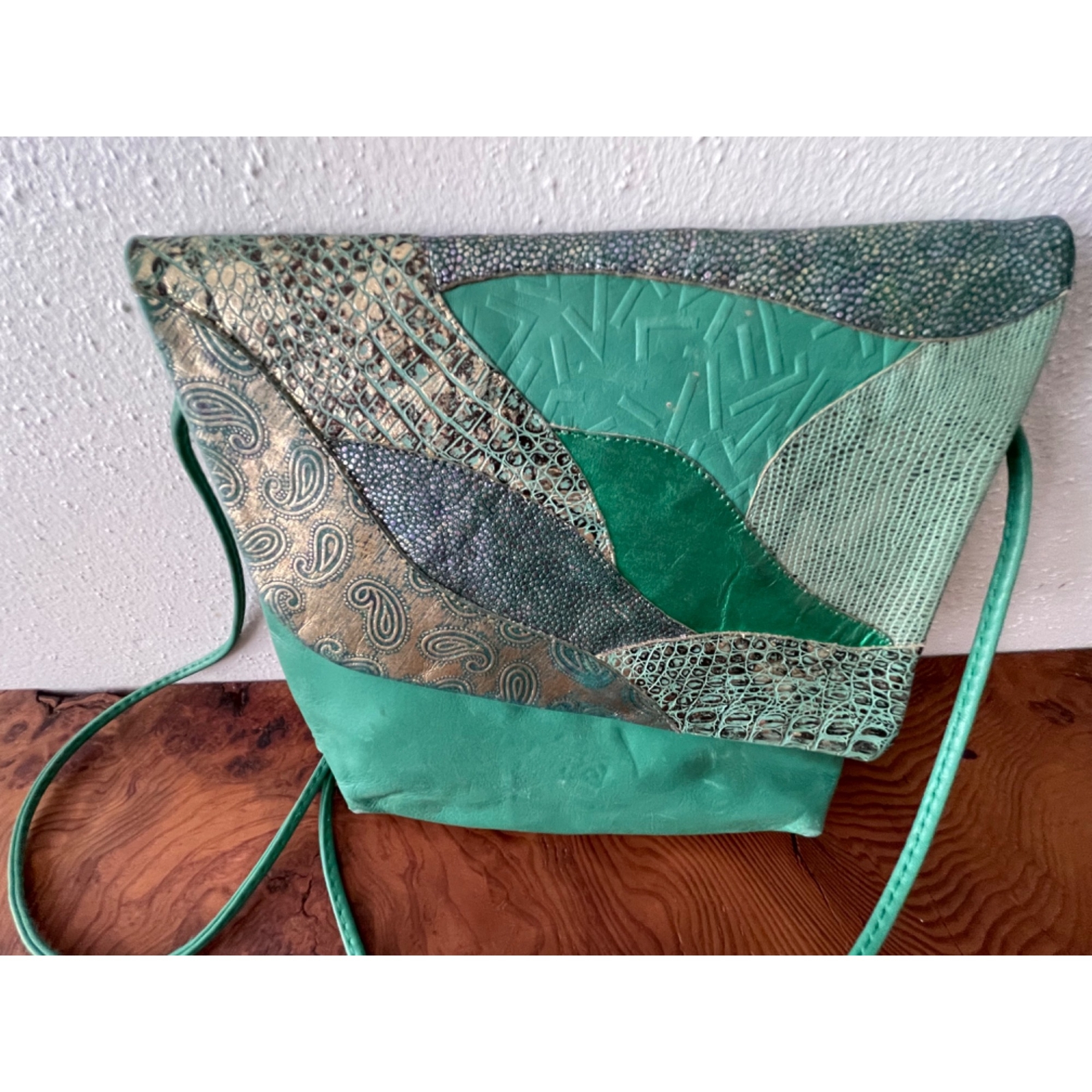 Authentic 80’s Green & Purple Patchwork Leather S… - image 7