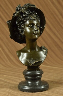 Hot Cast Bronze Büste Skulptur Figur Porträt Lächelnde Frau Im Blumenhut
