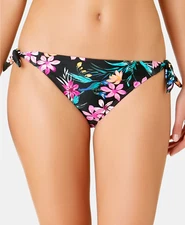 California Waves BLACK PRINT Wildflower Side-Tie Hipster Swim Bottom Small NWT