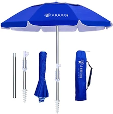 6.5Ft Twice Folded Portable Beach Umbrella with Sand Anchor Windproof, Push Butt