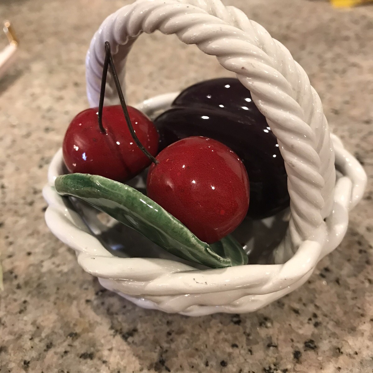 charming vintage basket of fruit, mini fruit basket, small decor