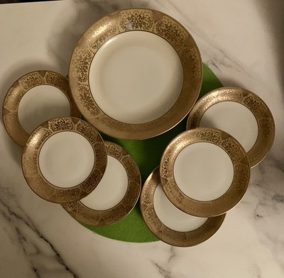Oscar Schaller & Co Bavaria Porzellan Anbietschale mit 6 Tellern Golddekor