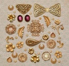 50 Piece Lot Vintage Miriam Haskell Jewelry Parts Stampings Findings Gold Plated