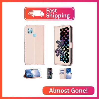 Case Compatible for Realme C25Y Phone Case Flip Stand Cover [with Tempered Glass