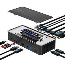 Laptop Docking Station 3 Monitors, 12-1 USB Hub with 10Gbps M.2 PCIe/SATA SSD