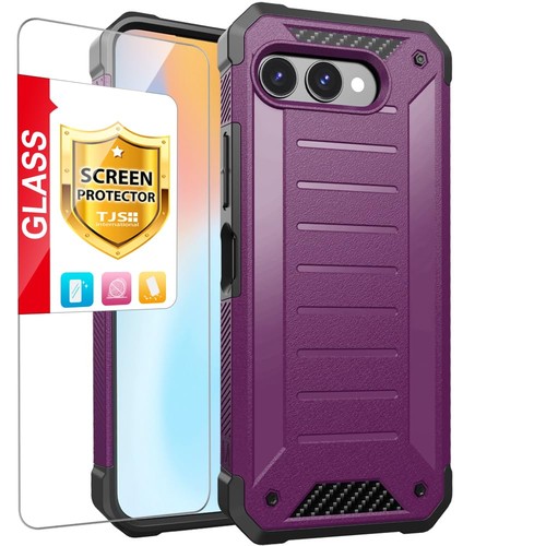 TJS for T-Mobile Revvl 8 Case with Tempered Glass Screen Protector Purple+SCP