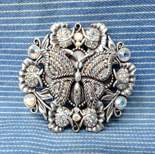 Butterfly Belt Buckle Boho Hippie Coastal Cowgirl Rhinestones Vtg 90s  .GTA643