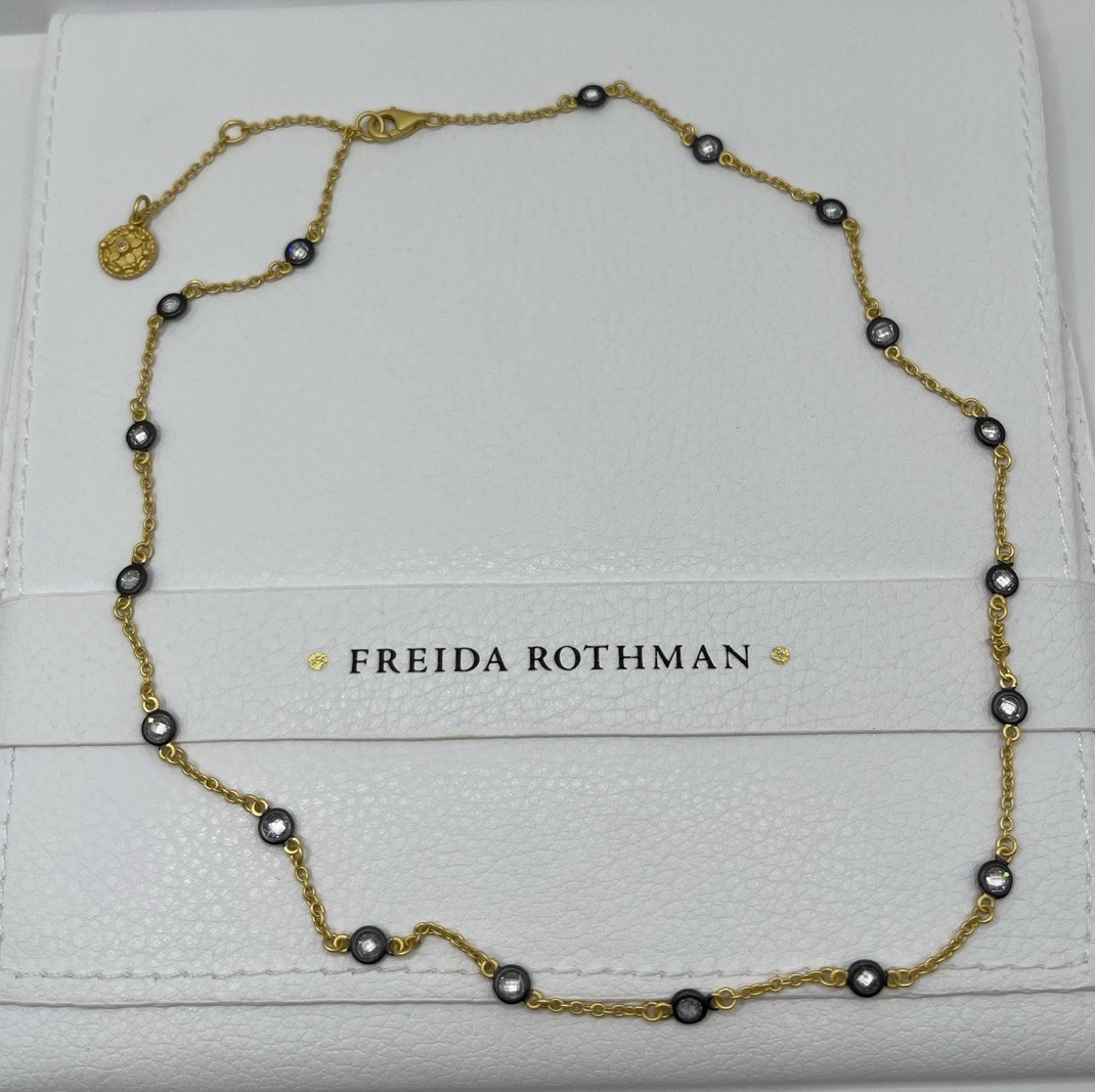 Freida Rothman Gold & Black Mini Bezel Stone Adjustable Necklace 16-18 inches