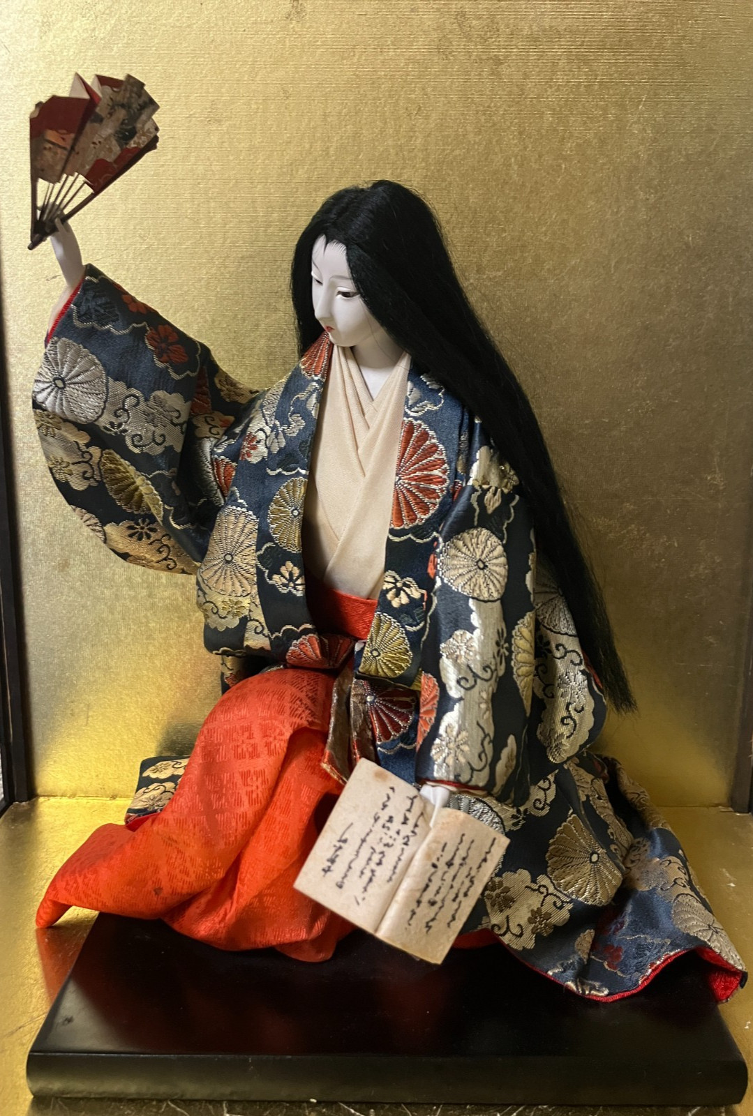 Vintage japanische Gofun Puppe Kimono Geisha Ningyo Display Figur Fan Hof Dame