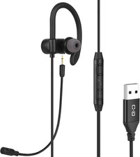 Single-Side USB Earbud with Boom Mic, USB-A Headphone for PC, Mac,Laptop,Desktop