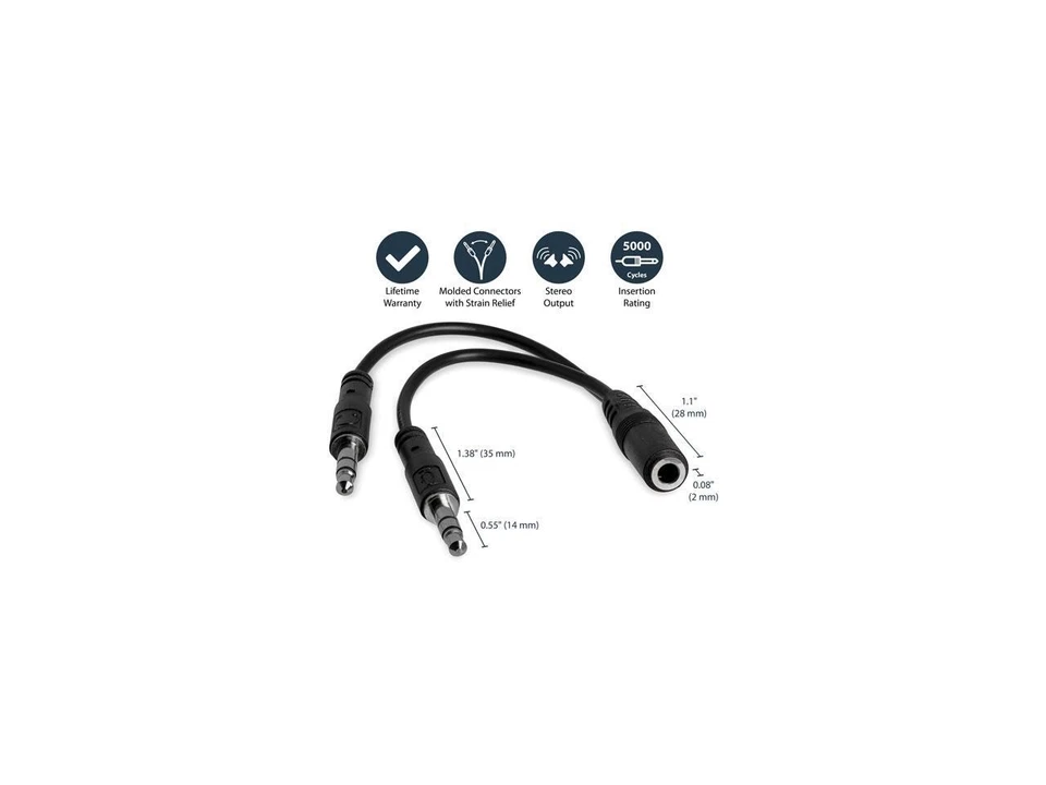 StarTech.com MUYHSFMM 3.5mm 4 Pin to 2x 3 Pin 3.5mm Headset Splitter Adapter - Image 2 of 4