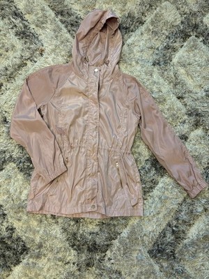 Ci Sono Hooded Windbreaker Jacket Mauve Drawstring Waist Gold Hardware Size M