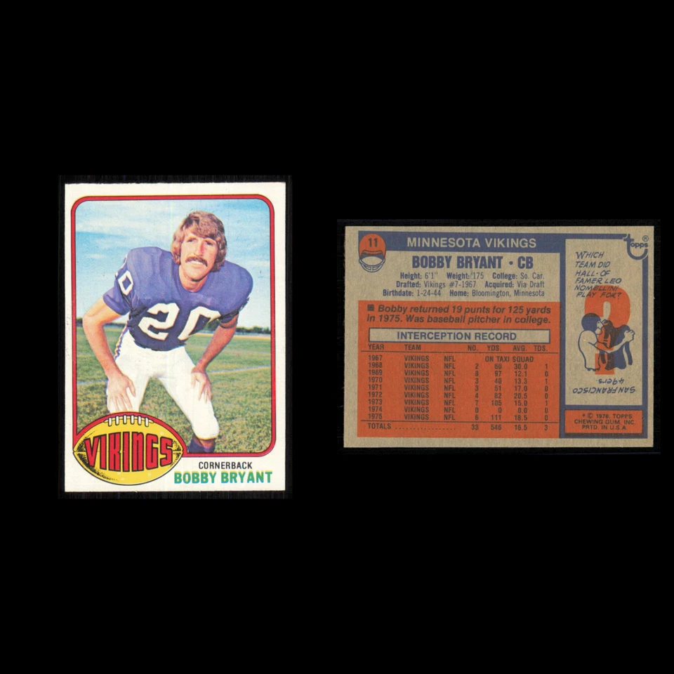 Bobby Bryant #11 1976 Topps Minnesota Vikings Football Card NFL NM - Image 3 of 3