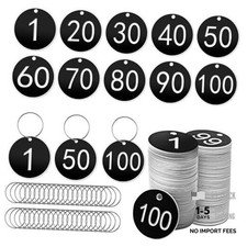 1-100 Number Tags, 35mm Engraved Round Numbered Marking Identification Black
