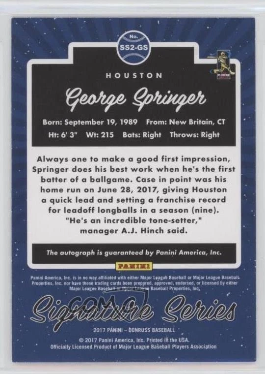 2017 Panini Chronicles Donruss Signature Series Pink /10 George Springer Auto - Image 2 of 2