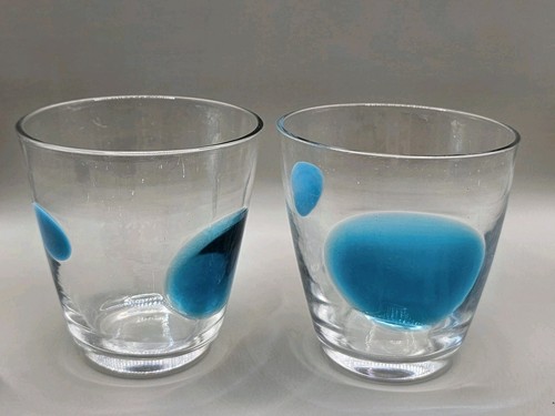 Lot of 2 Ikea Fabulös Hand Blown Glass Tumblers Gunnel Sahlin Blue ROUGH