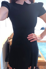 Reformation Black Mini Skater Dress with Puff Sleeves and Pink Collar, Sz 2