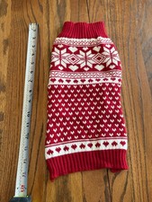 Dog Winter Sweater Red White Snowflakes Size Small