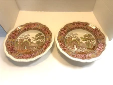 2 Copeland Spode Delft  Castle  Flat Rim Soup Bowls 9 1/4   226336 Unused rare