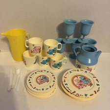 Vintage 1970 Chilton Tea Set Blue  Pink Bears  Extras-Please Read