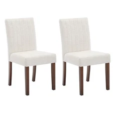 Upholstered Dining Chairs Set of 2, Fabric Kitchen Wood Leg Chairs with Cushion