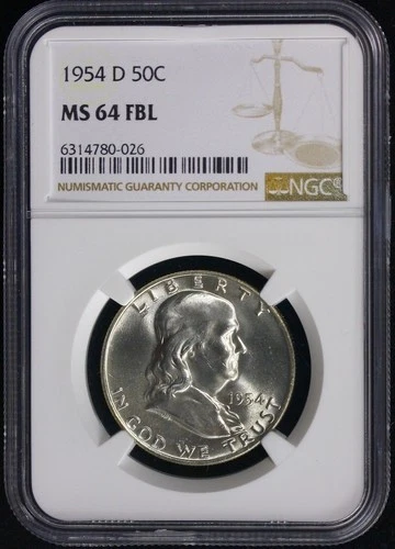 1954-D 50C Franklin  Silver Half Dollar NGC Certified MS-64 FBL