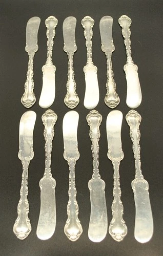 12 Gorham STRASBOURG Pattern Sterling Silver Flat Handle Butter Spreaders - 6"