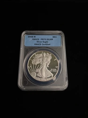 2008 W - Proof Silver American Eagle - ANACS PF 70 DCAM .999 Fine