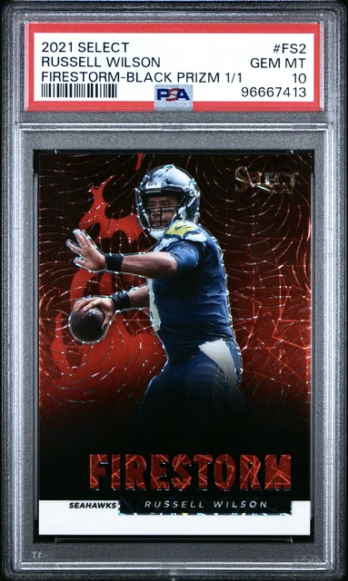 Russell Wilson 2021 Select NFL Firestorm Black Prizm 1/1 PSA 10 Giants